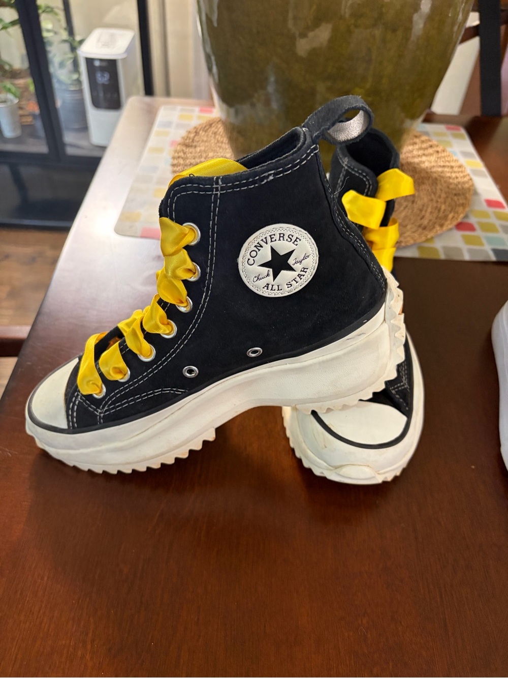 Converse Women's High Top Sneakers in Black with Yellow Accents